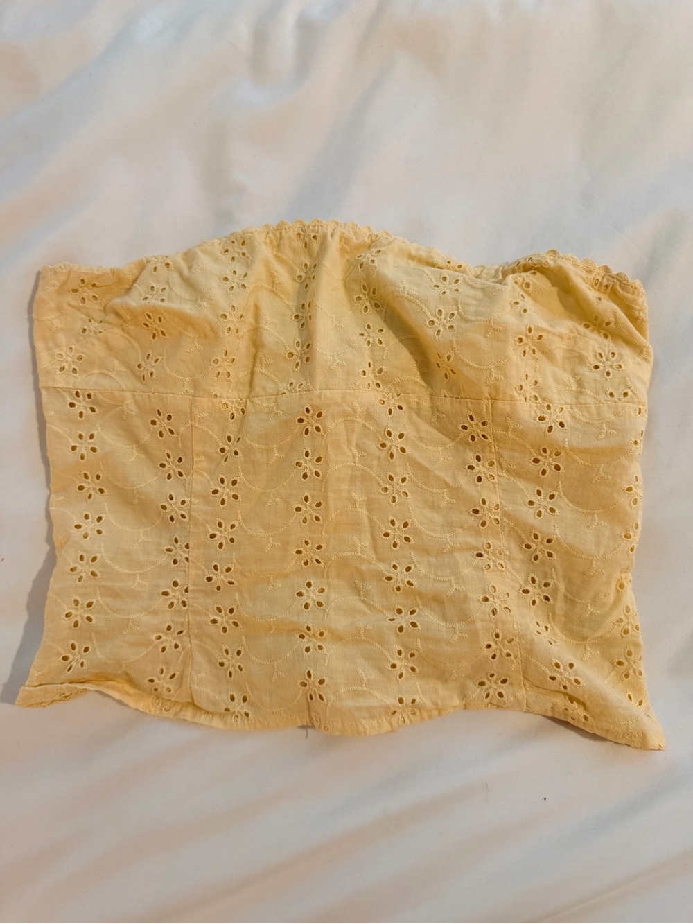 Princess Polly Strapless Eyelet Cropped Tube Top - Pale Yellow